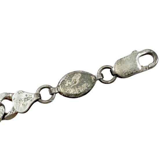 Silverite Bracelet Sterling Silver Flat Cuban Curb Chain Vintage 1970s Italy - Picture 2 of 7